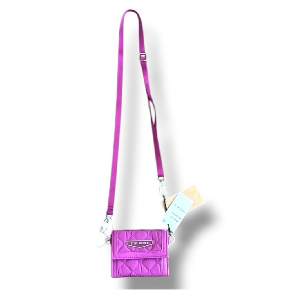Steve Madden purple magenta MULBERRY quilted wallet with crossbody Strap NWT
